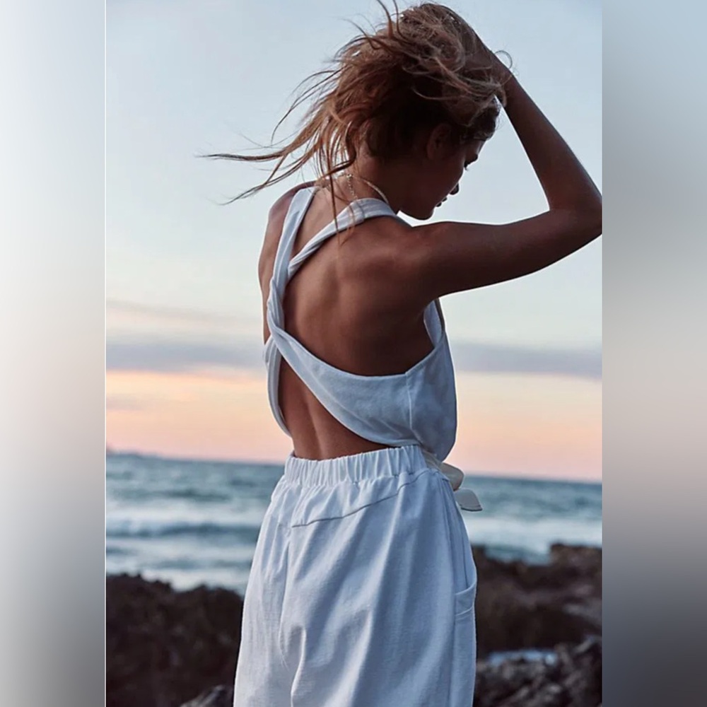 Free People Ivory Jumpsuit with Beige Tie